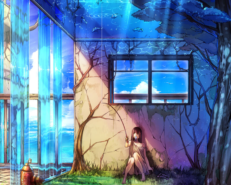 Girl Sitting under Tree — Blue, Serene