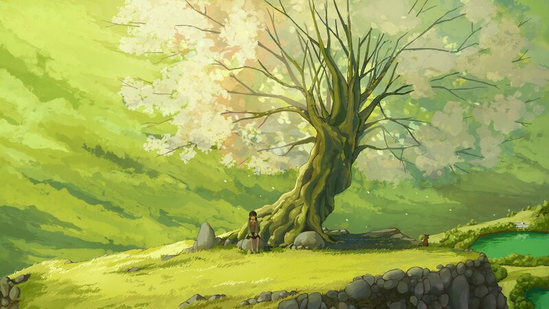 Girl Sitting under Tree — Green, Serene, Spring