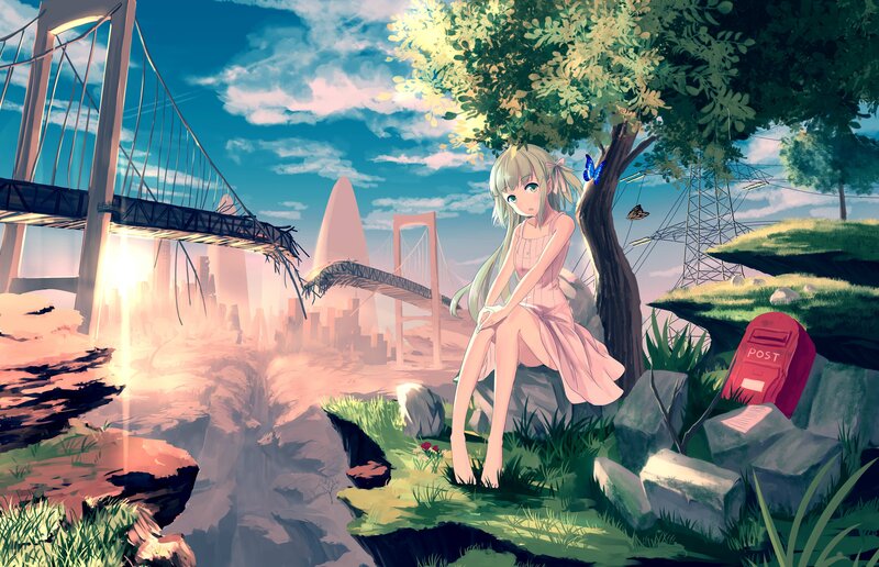 Girl Sitting under Tree — Green, Serene