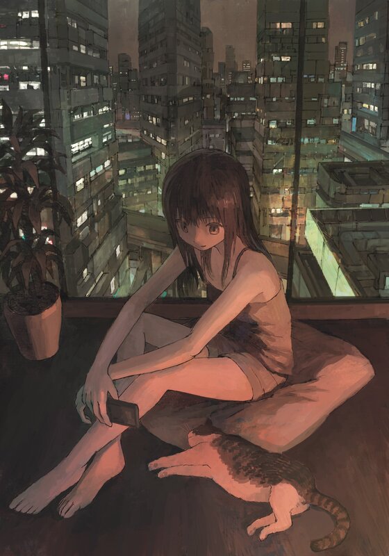 Girl Sitting with Cat