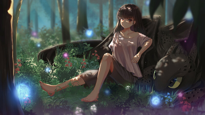 Girl Sitting with Dragon