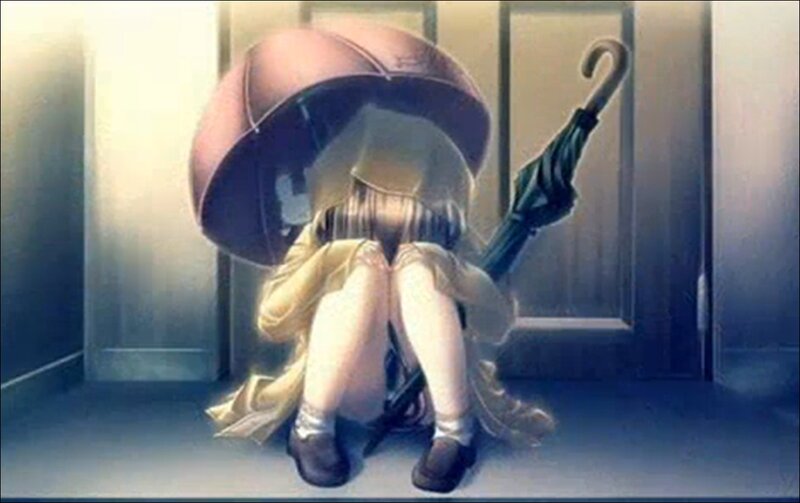 Girl Sitting with Umbrella — Yellow