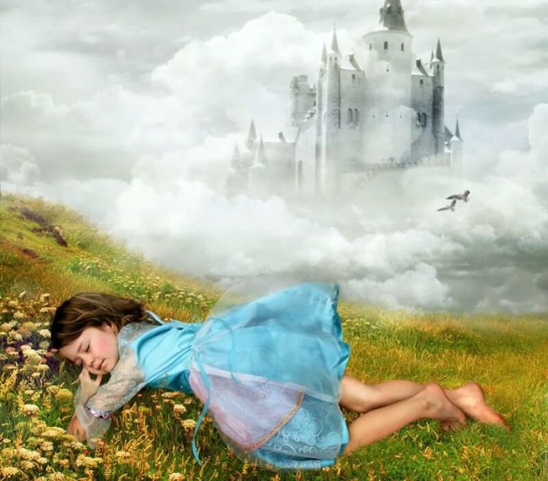Girl sleeping in a field