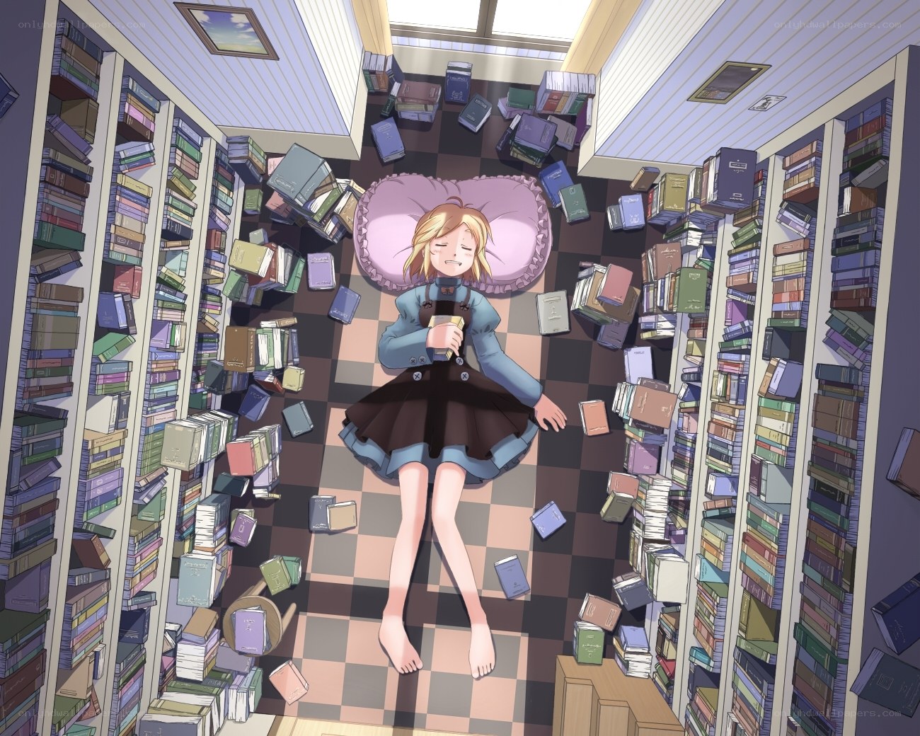 Girl sleeping in a library