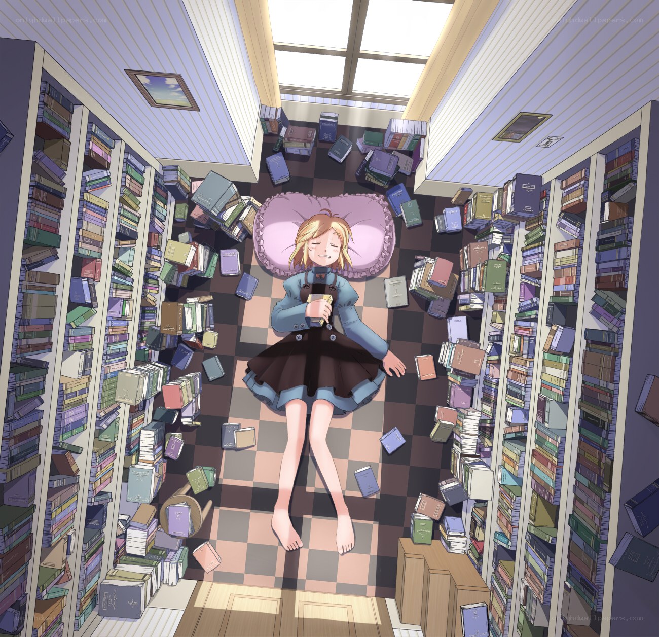 Girl sleeping in a library
