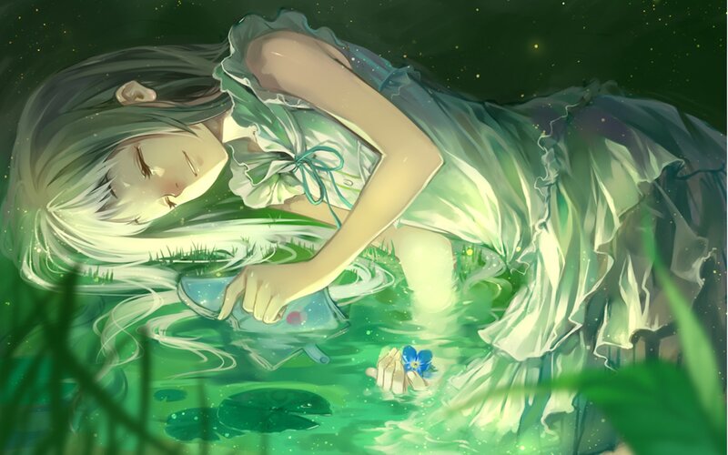 girl sleeping in a pond