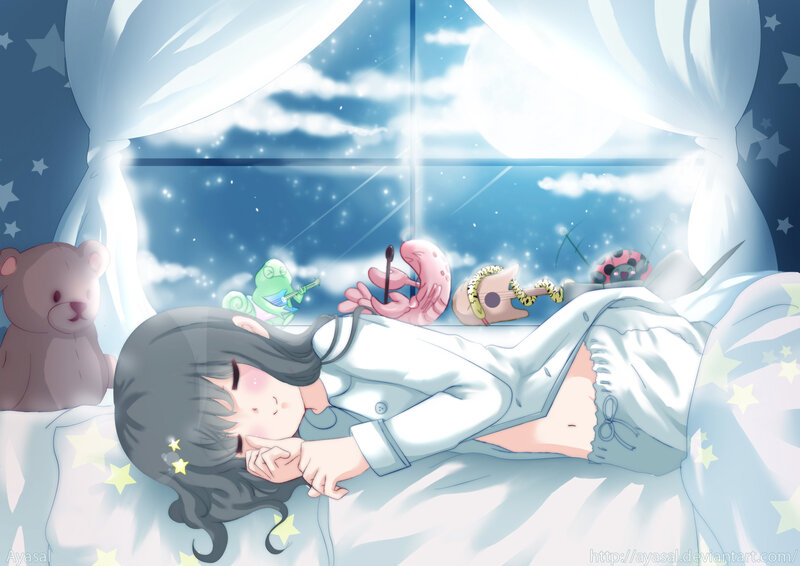 Girl Sleeping in Bed — Blue, Serene