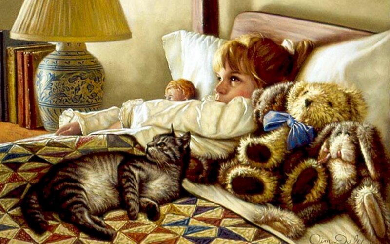 Girl Sleeping in Bed — Brown, Peaceful