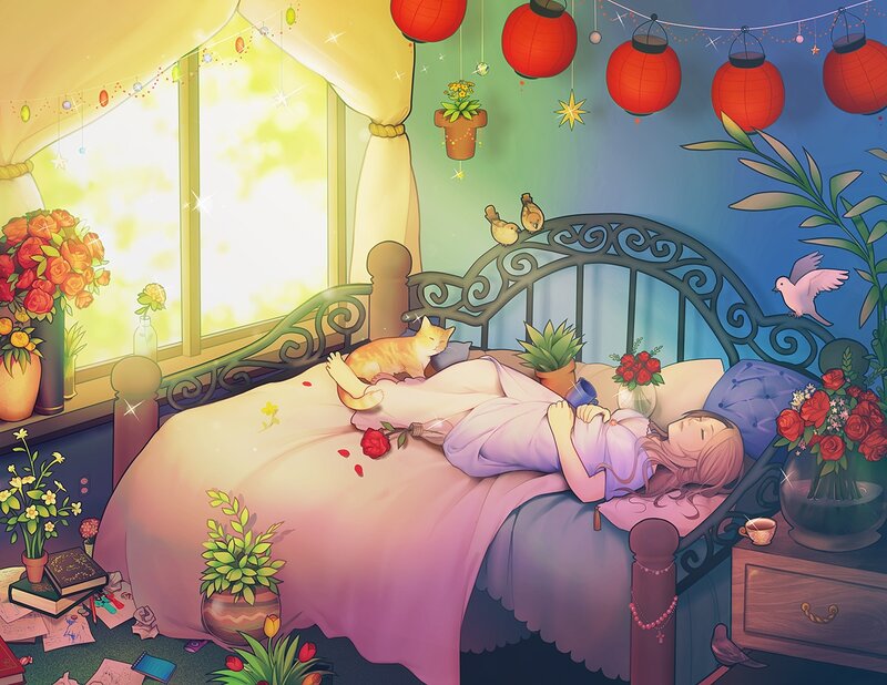 Girl Sleeping in Bed — Pink