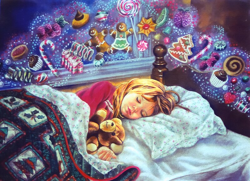 Girl Sleeping in Bed — Purple