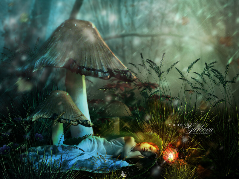 Girl Sleeping in Forest — Green