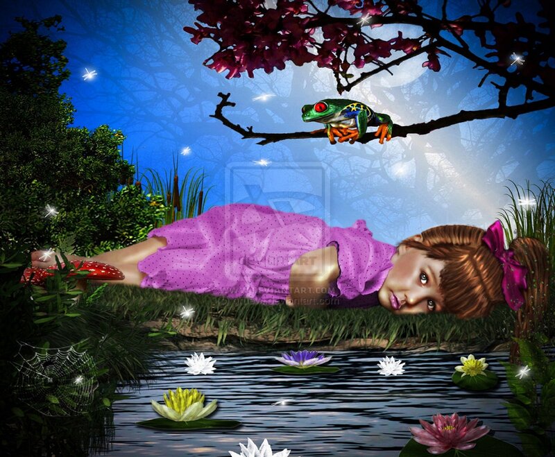 Girl Sleeping in Garden — Purple