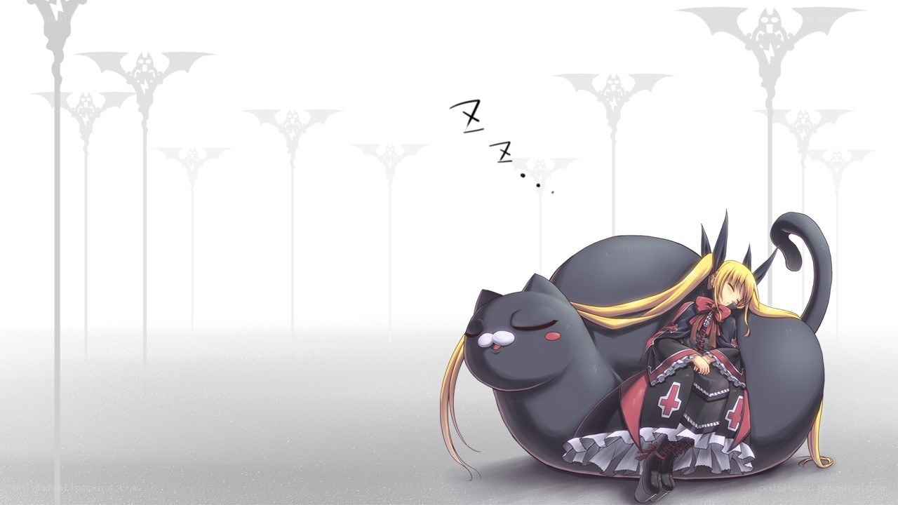 girl sleeping on a cat
