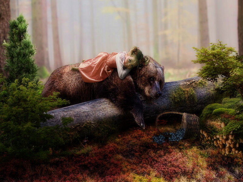 Girl Sleeping on Bear