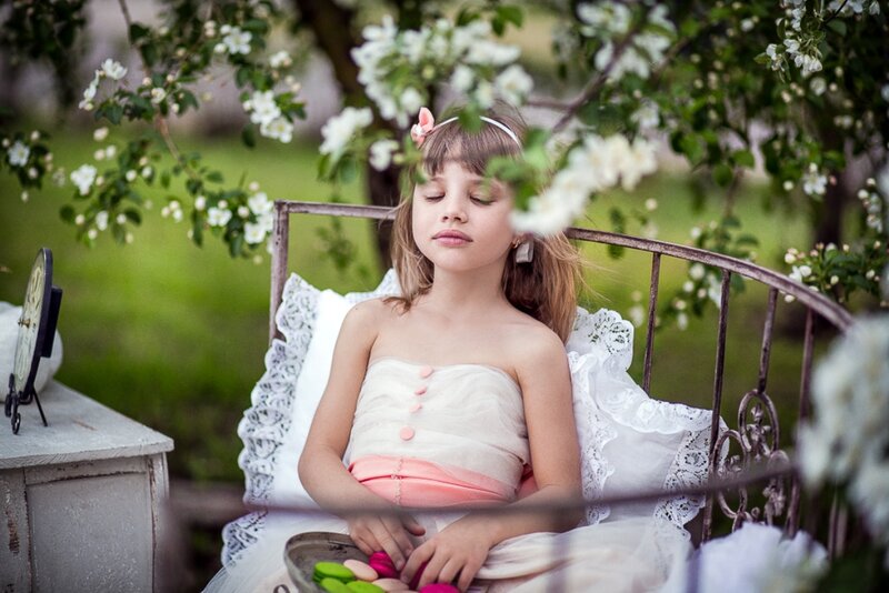 Girl Sleeping on Bench — White