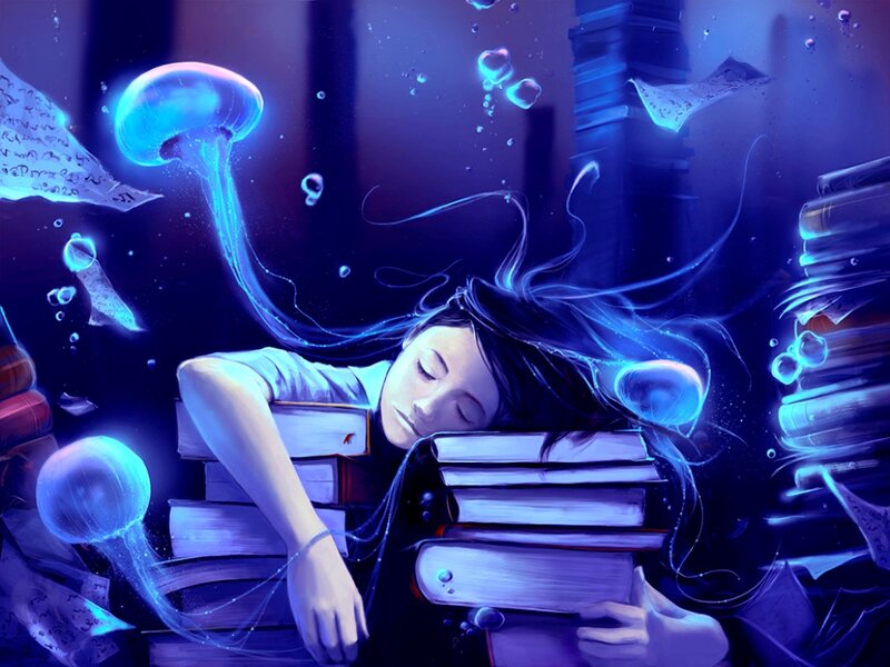 Girl Sleeping on Books