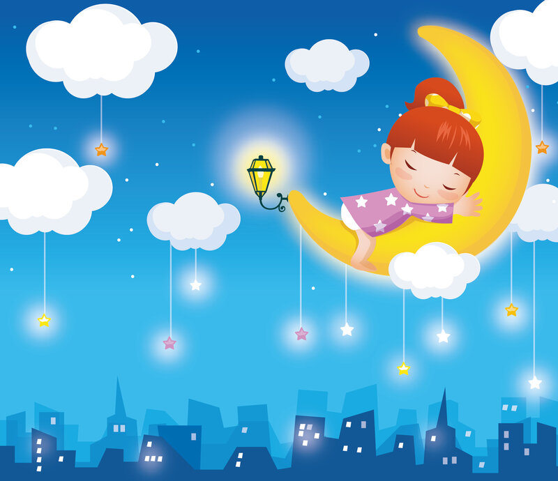 Girl Sleeping on Crescent Moon