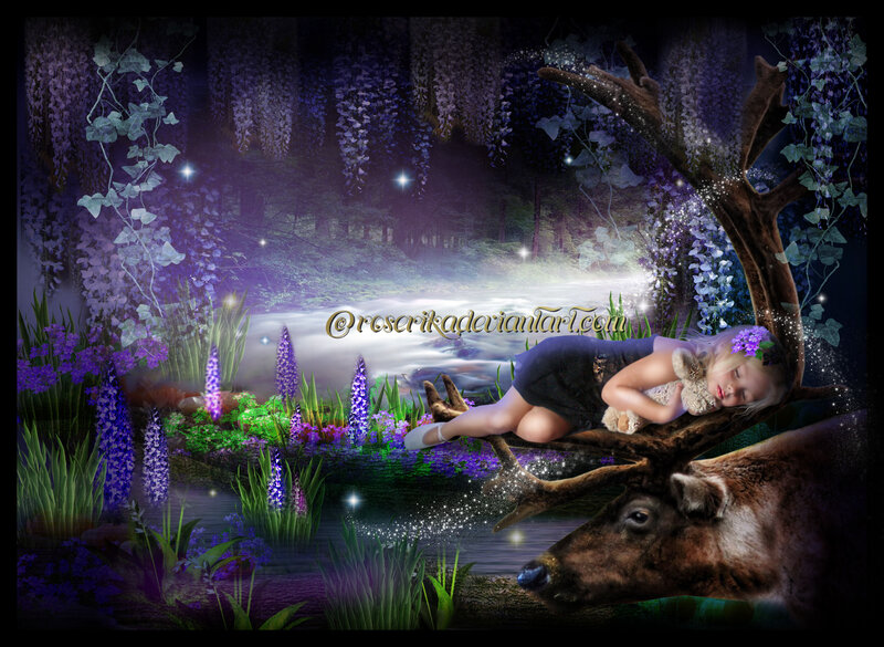 Girl Sleeping on Deer Antlers