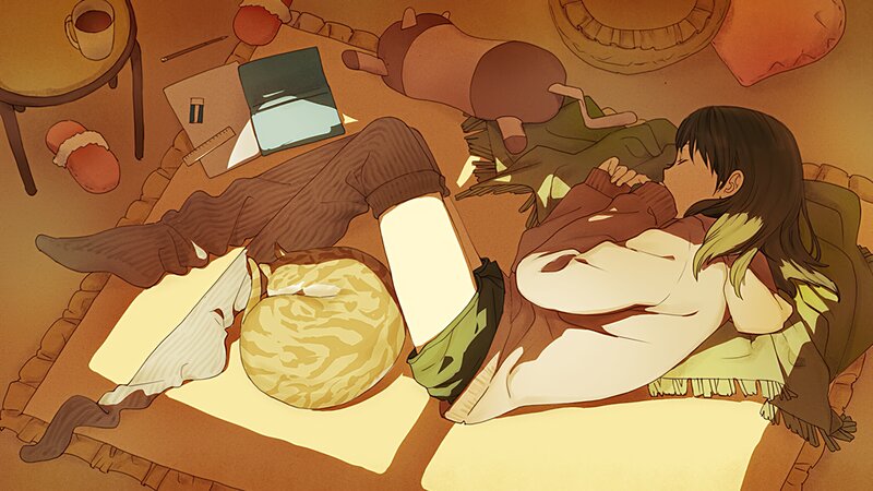 Girl Sleeping on Floor — Brown, Calm