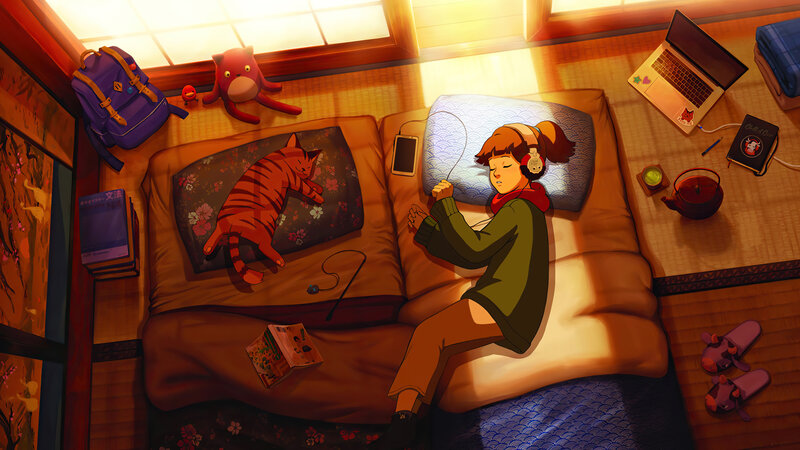 Girl Sleeping on Futon