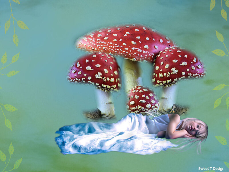 Girl Sleeping under Mushrooms