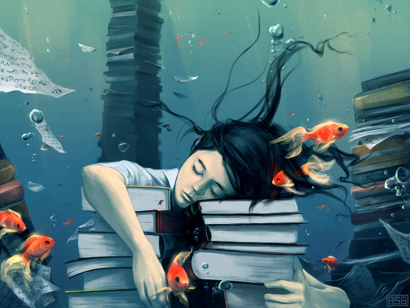 Girl Sleeping Underwater — Blue, Serene, Digital Art