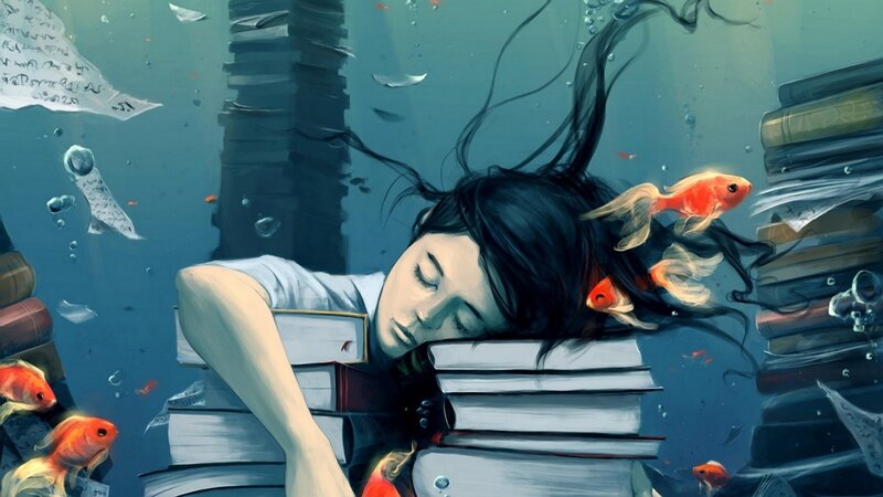 Girl Sleeping Underwater — Blue, Serene