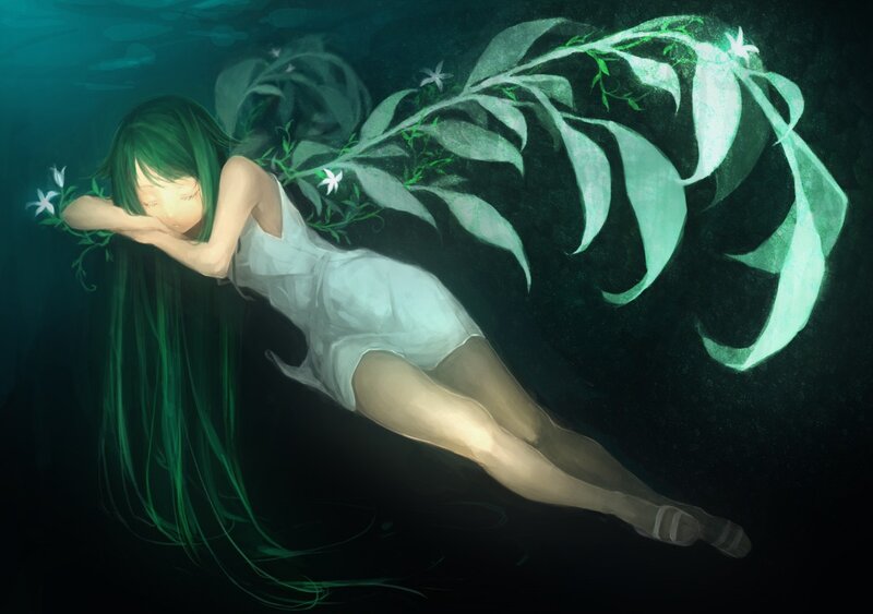 girl sleeping underwater