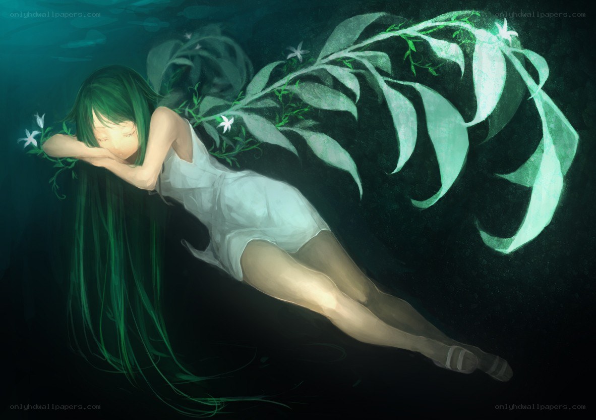 girl sleeping underwater