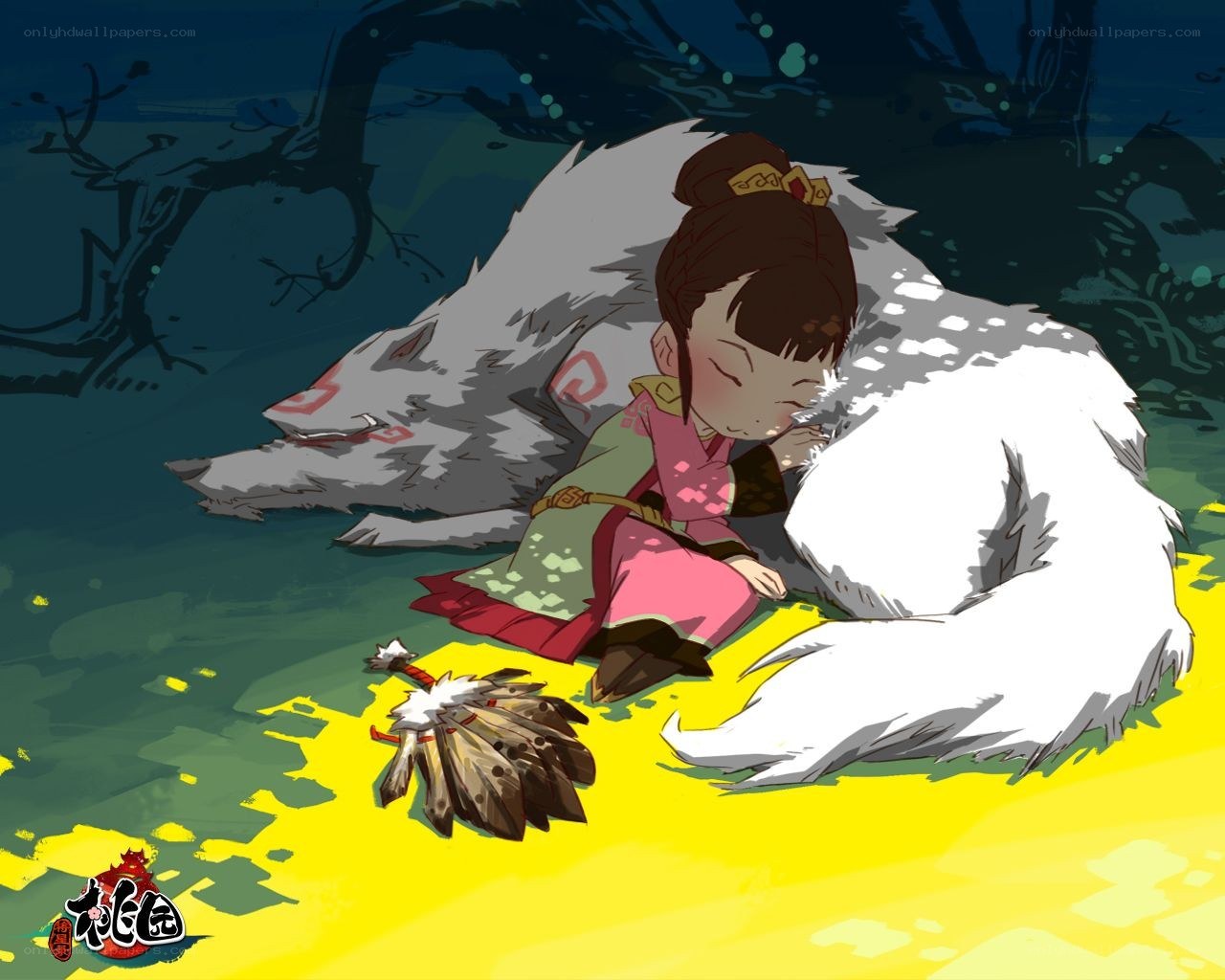 girl sleeping with a wolf