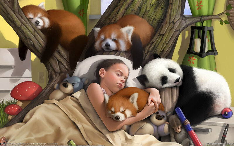 Girl Sleeping with Animals — Yellow