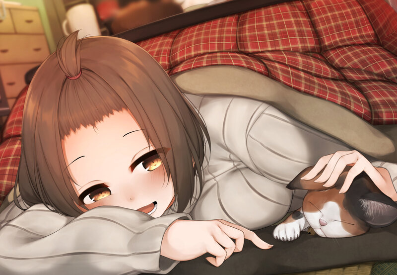 Girl Sleeping with Cat — Brown