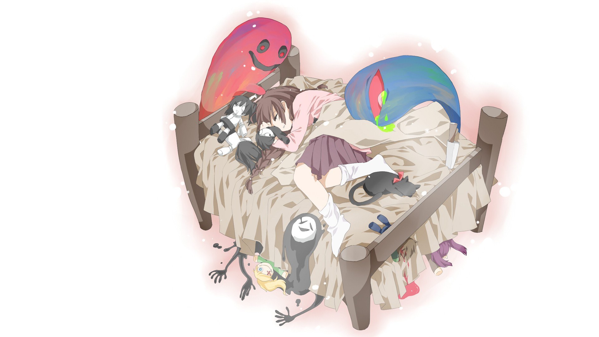 Girl sleeping with creatures