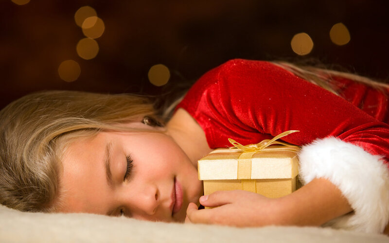 Girl Sleeping with Gift