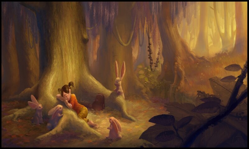 Girl Sleeping with Rabbits
