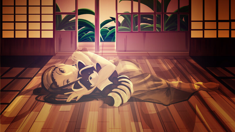 girl sleeping with raccoon plush