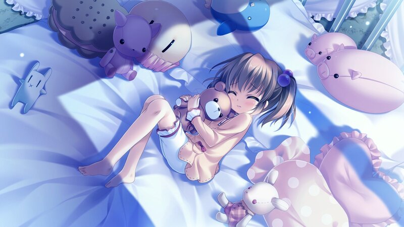 girl sleeping with stuffed animals