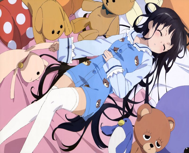 Girl Sleeping with Stuffed Animals — Blue