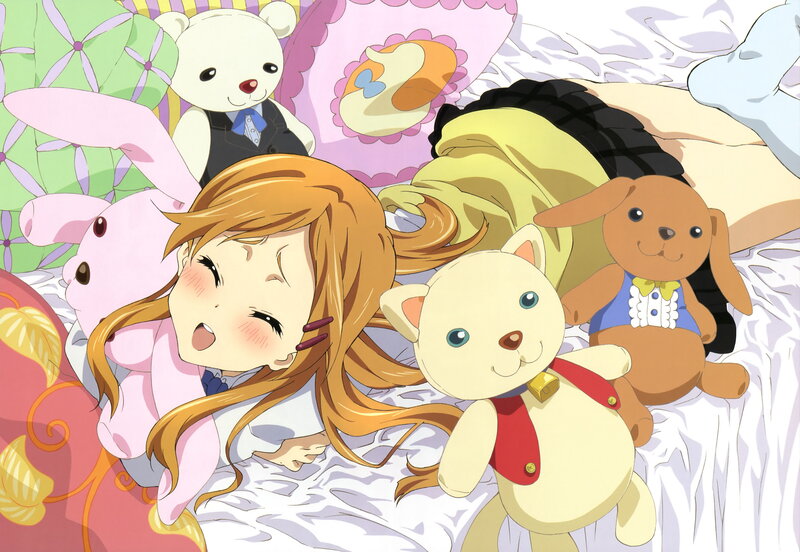 Girl Sleeping with Stuffed Animals — White