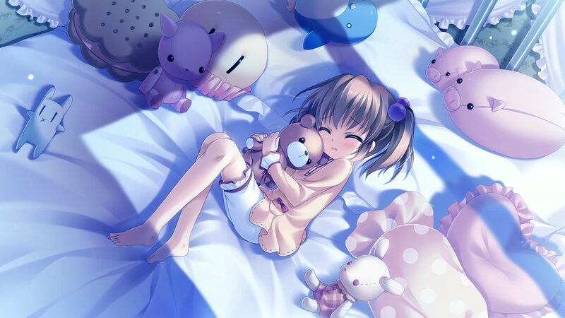 Girl Sleeping with Teddy Bear — Blue