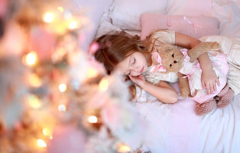 Girl Sleeping with Teddy Bear — Pink
