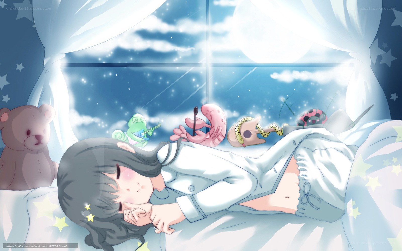 Girl sleeping with toys