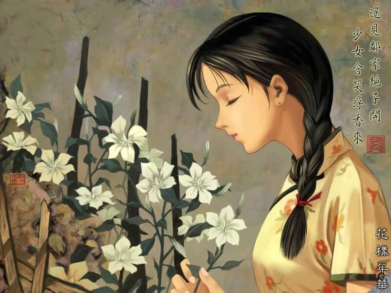 girl smelling flowers
