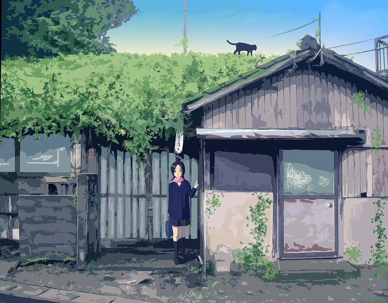 Girl standing by a house