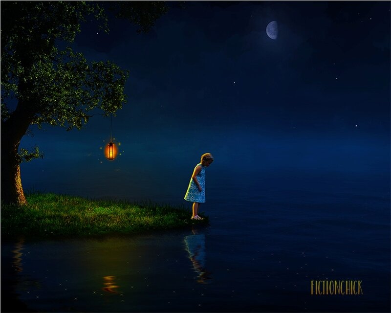 Girl Standing by Water — Blue