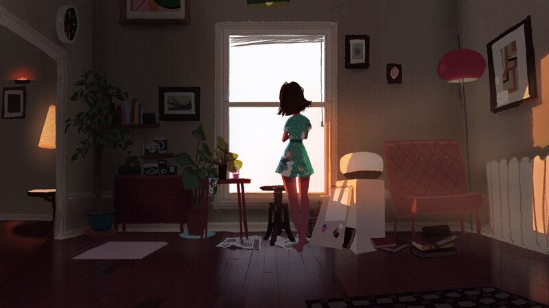 Girl Standing by Window — Brown