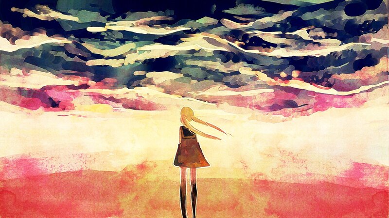 girl standing in a colorful landscape