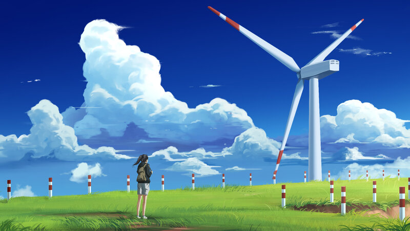 Girl Standing in Field — Blue, Serene