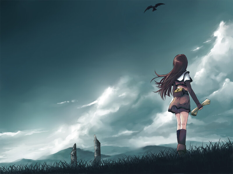 Girl Standing in Field — Gray