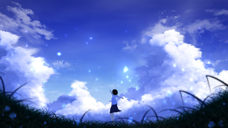 Girl Standing in Grass — Blue